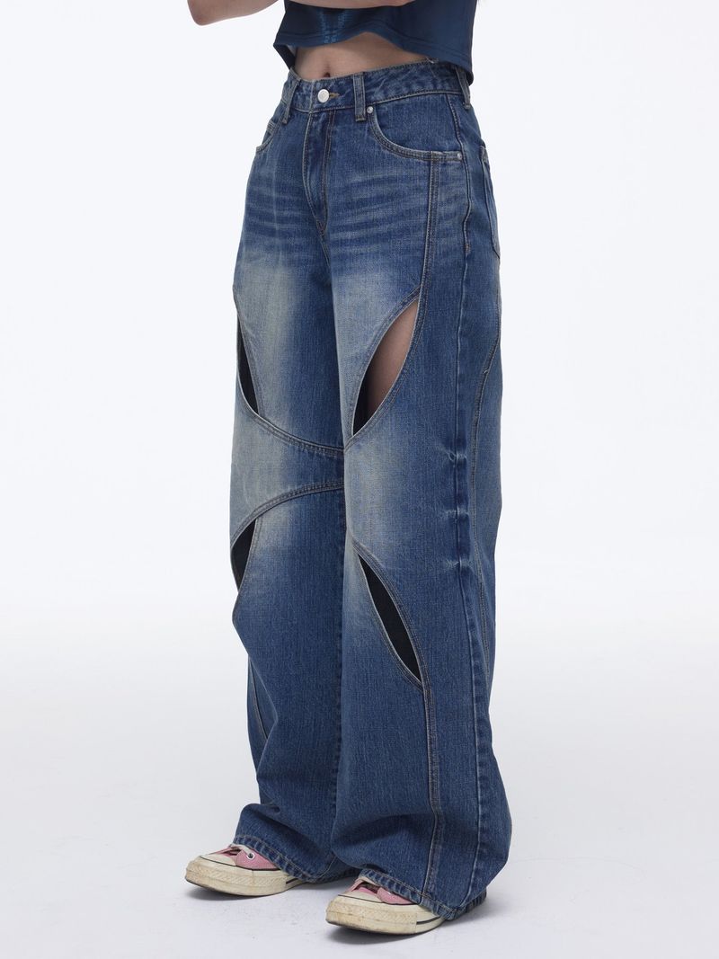 Cat Eye Cut out denim pants