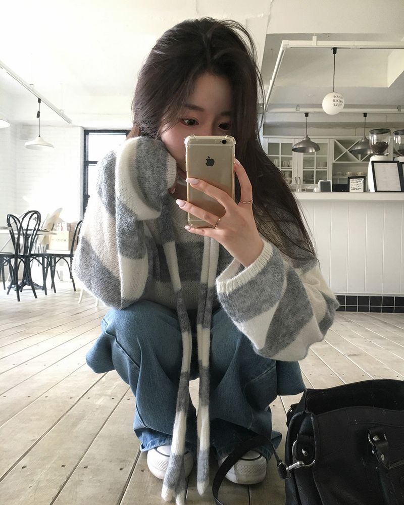 [ORIGINAL] LACKUN Striped Muffler Knit Set