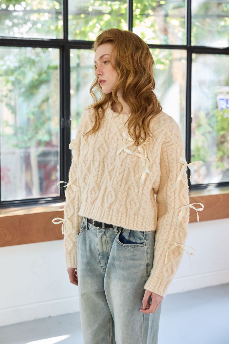 WHIMSICAL WOOL RIBBONE KNIT / IVORY