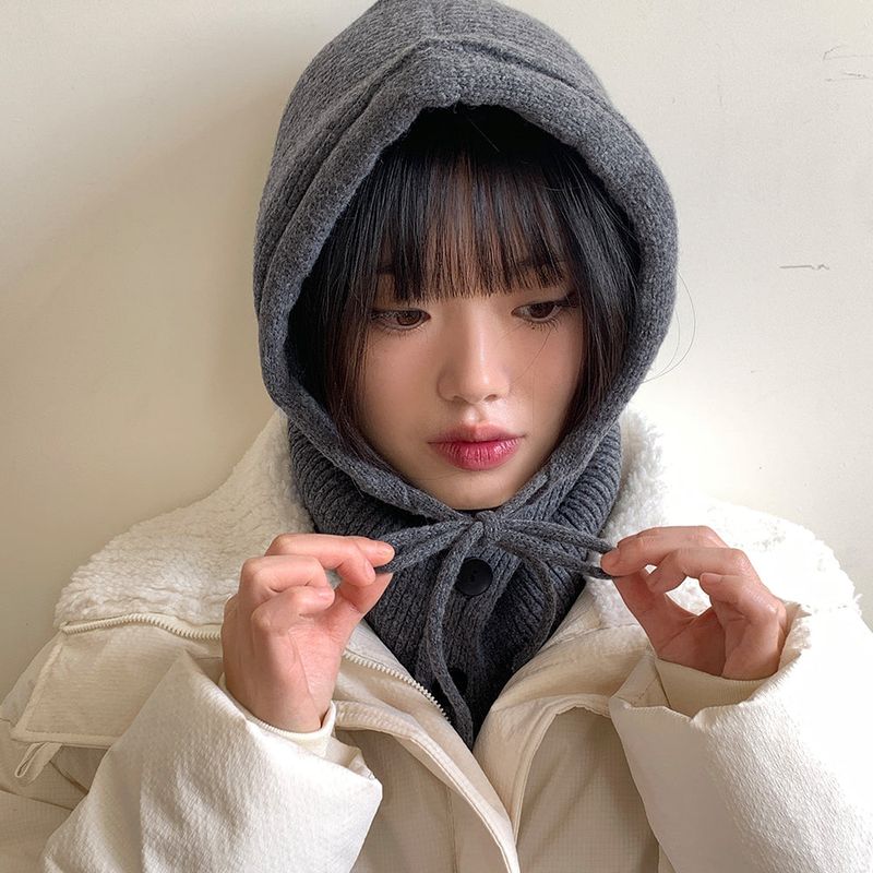 Tenu two-button hoodie knit ribbon strap balaclava