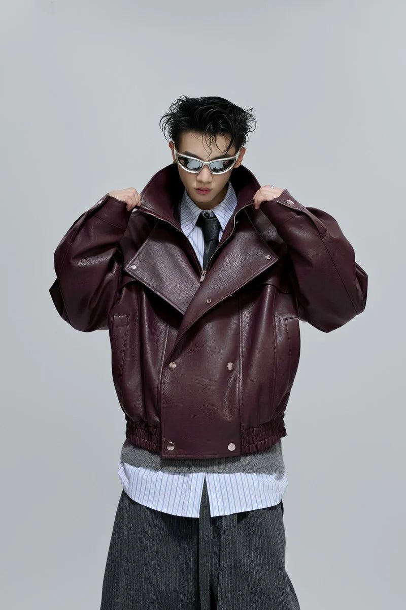Deconstructed Cropped Faux Leather Jacket