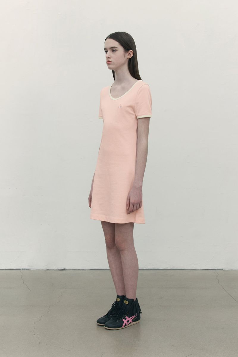 SMALL CHERRY ROUND NECK DRESS [SALMON]