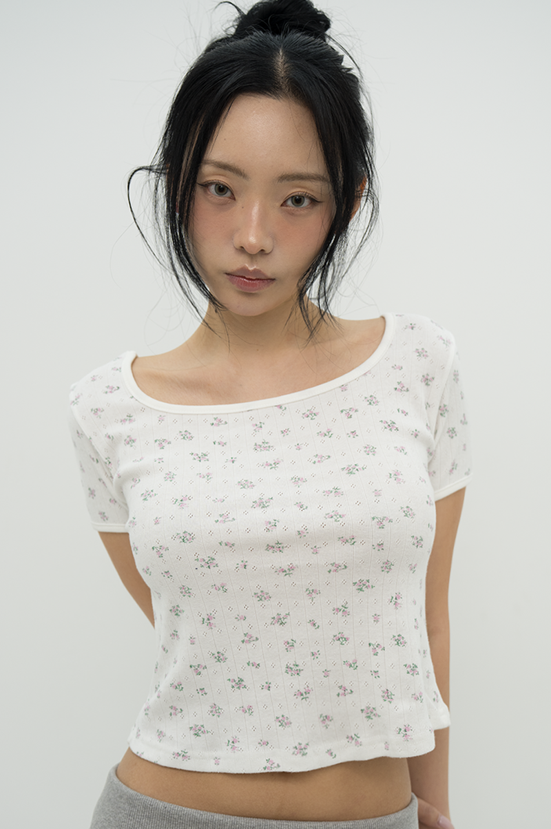 FLORAL BACK SLIT TEE _ IVORY