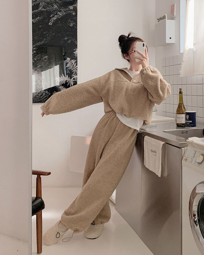 Fleece anorak & pants set up