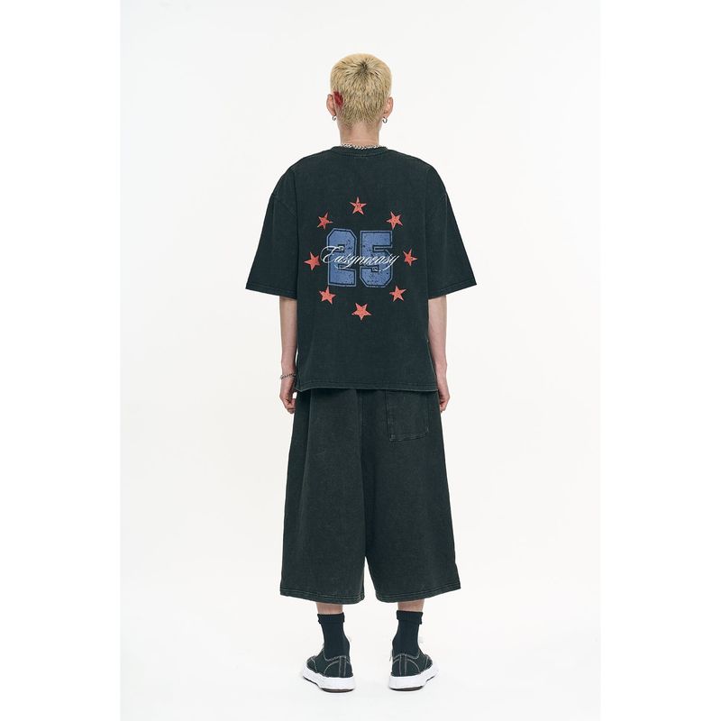 Washed Crack Star Short Sleeve - Black