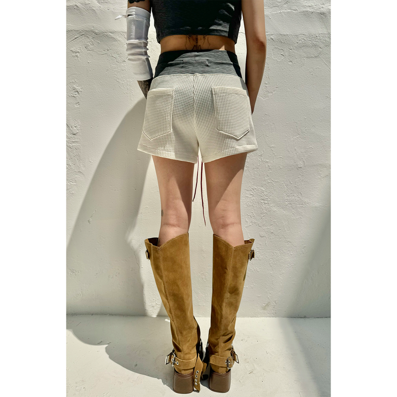 TWO-TONE WAIST WAFFLE SHORTS