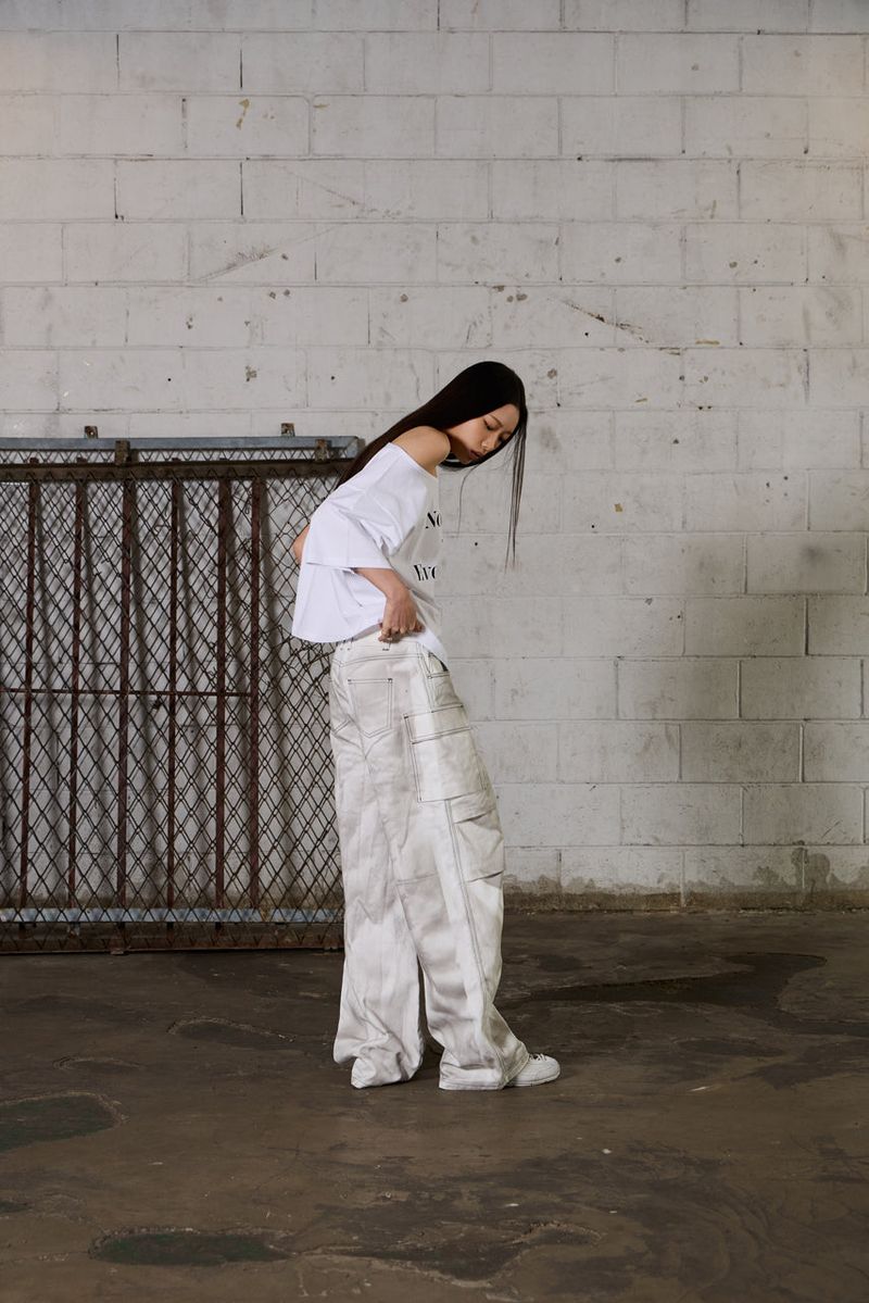Dirty Washed Wide Cargo Denim Pants - White