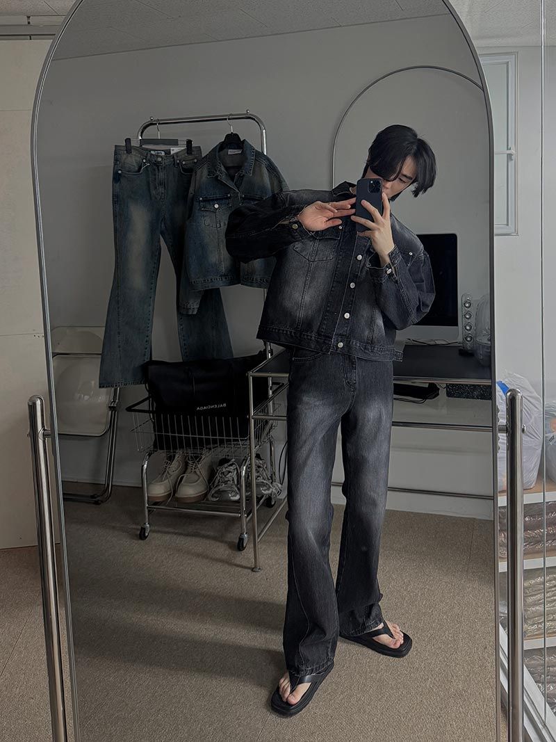 +5cm Curve Flare Denim Pants (Black)
