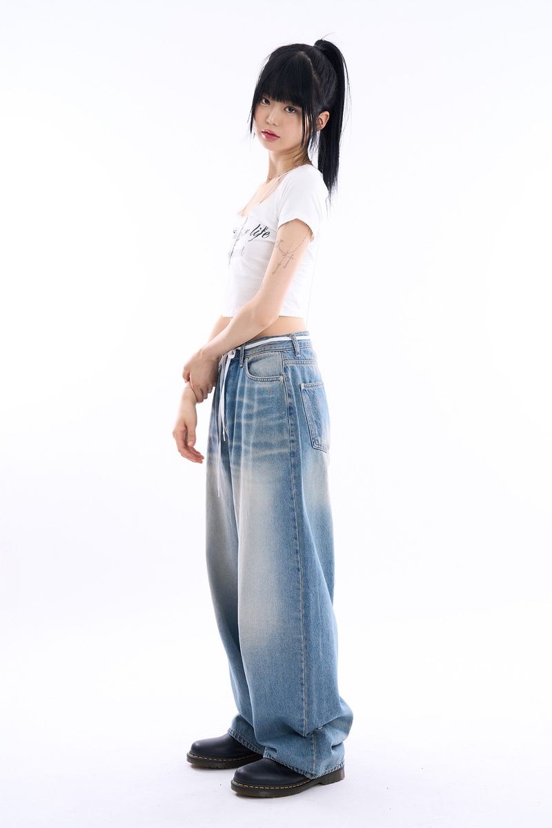 Triangle snap wide denim pants