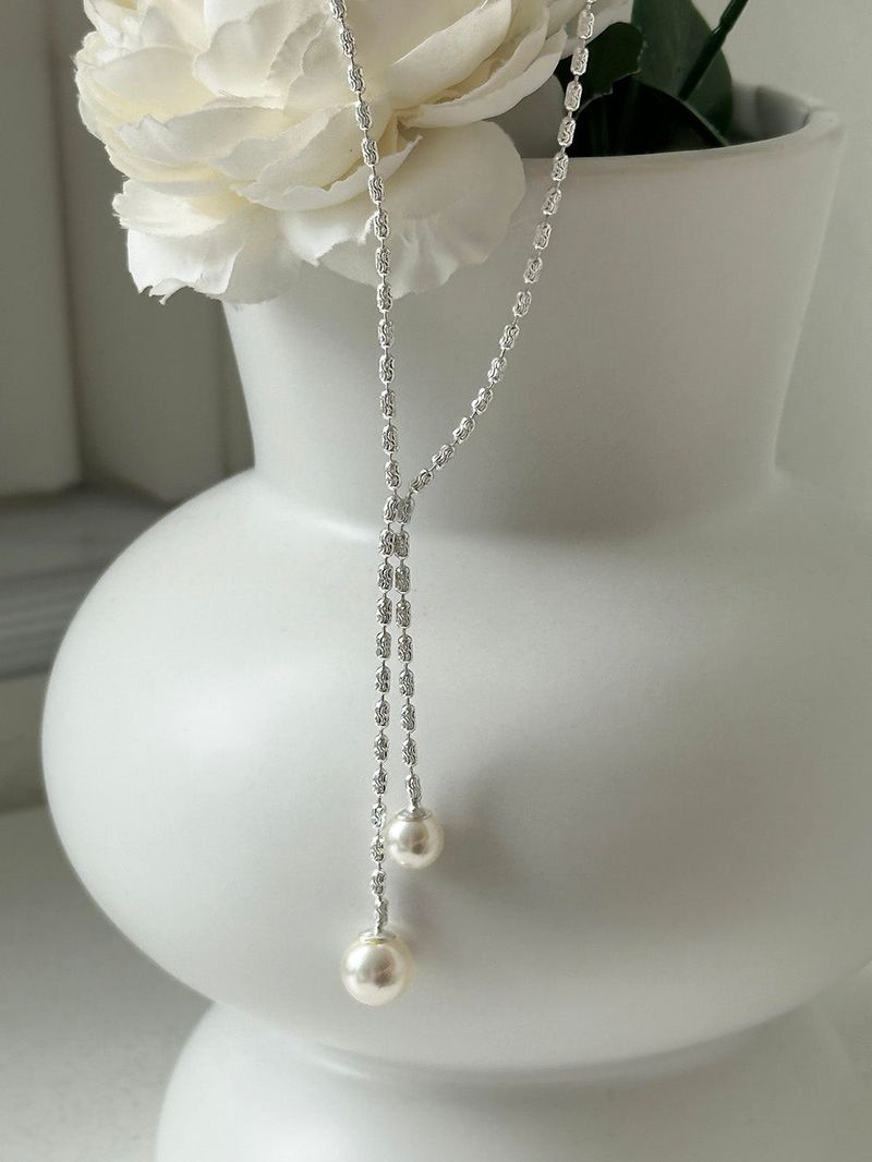 [925silver] V cut drop pearl necklace