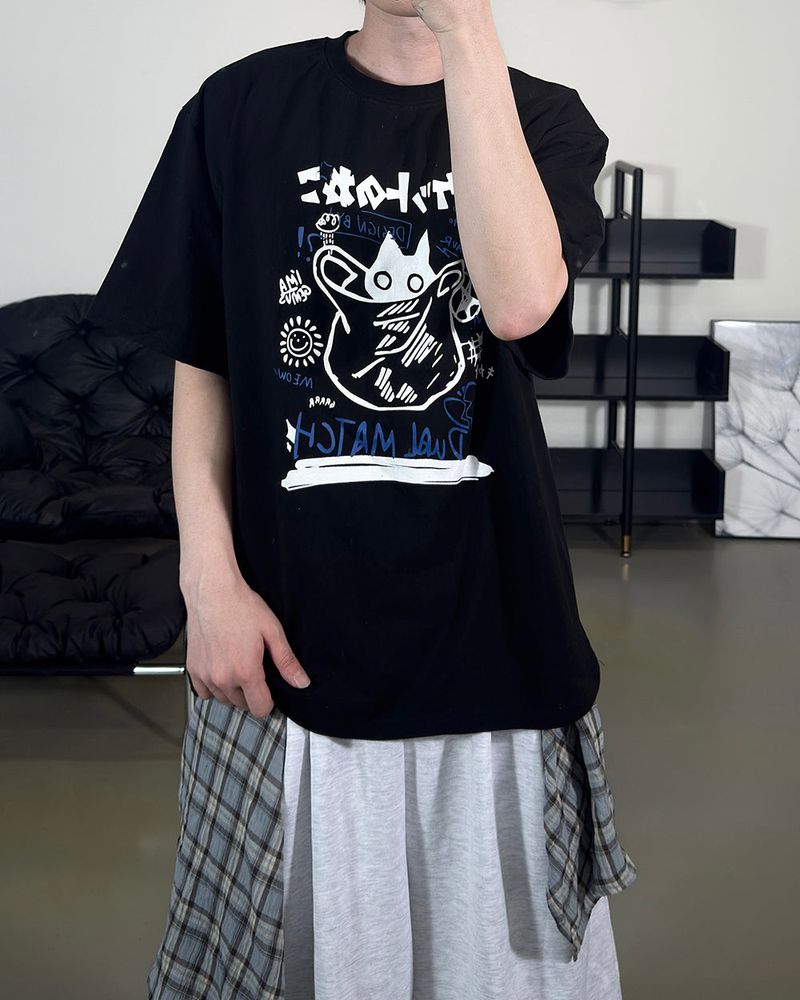 Niporu Cat Graphic Oversized Short Sleeve