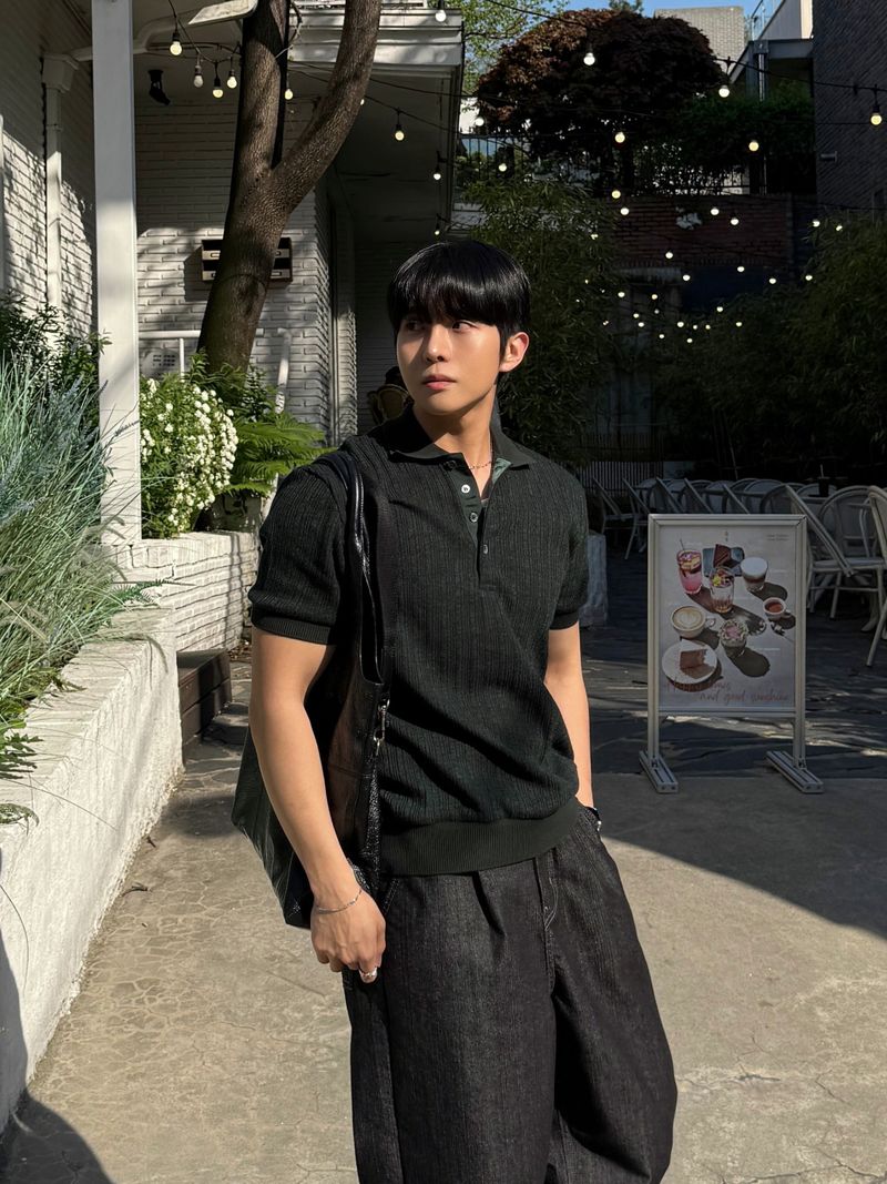 Texture collar knitwear short-sleeve