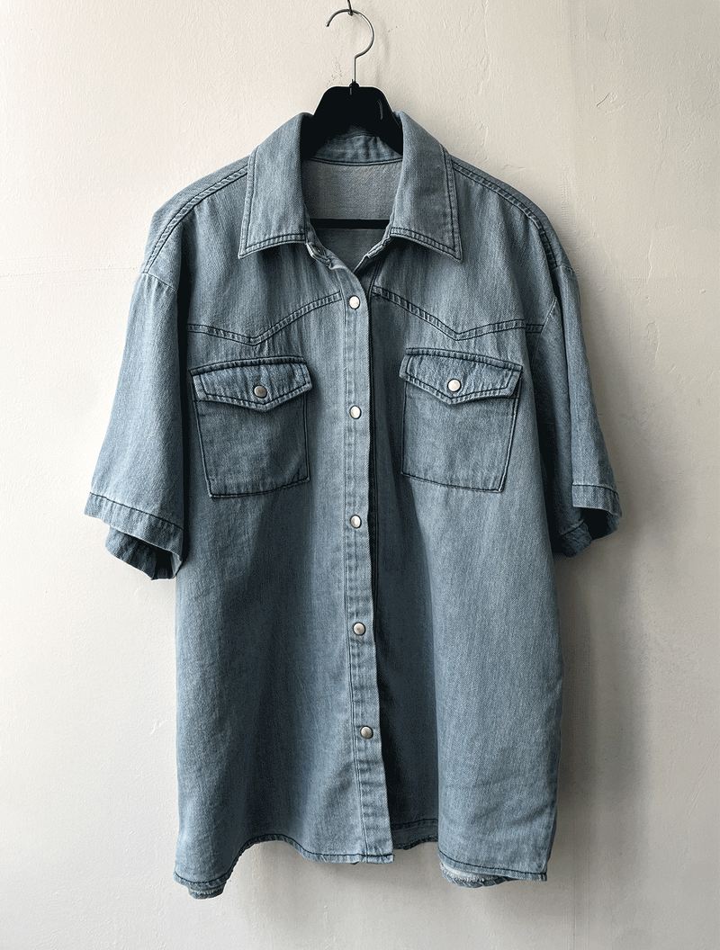 Western summer denim short-sleeved shirt