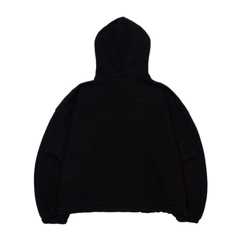WASHED DENIM APPLIQUE SHORT HOODIE_BLACK