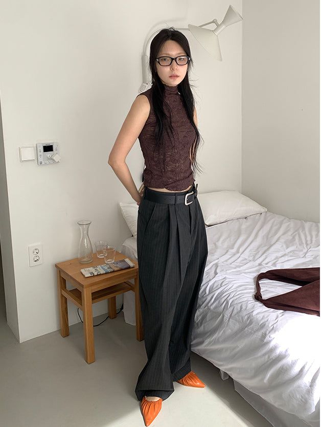 FLOWER LACE HALF-NECK SLEEVELESS (3C)