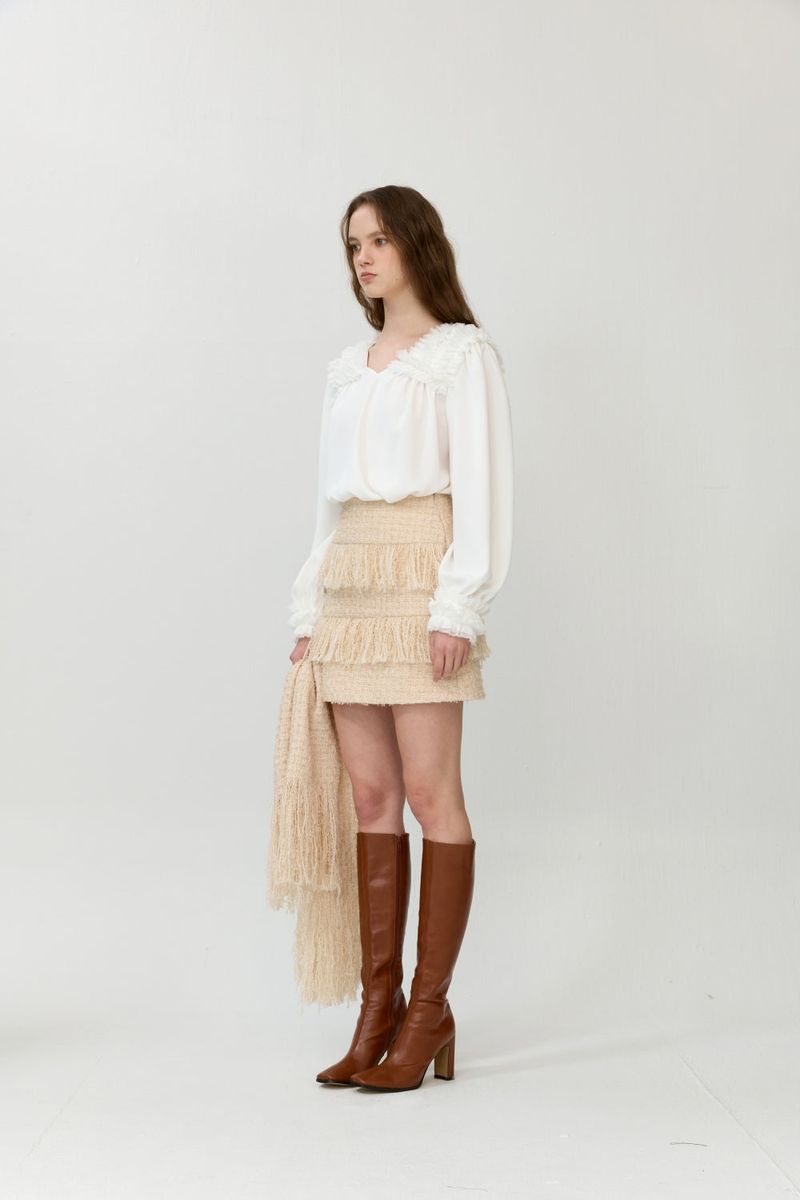 Fringe tweed skirt