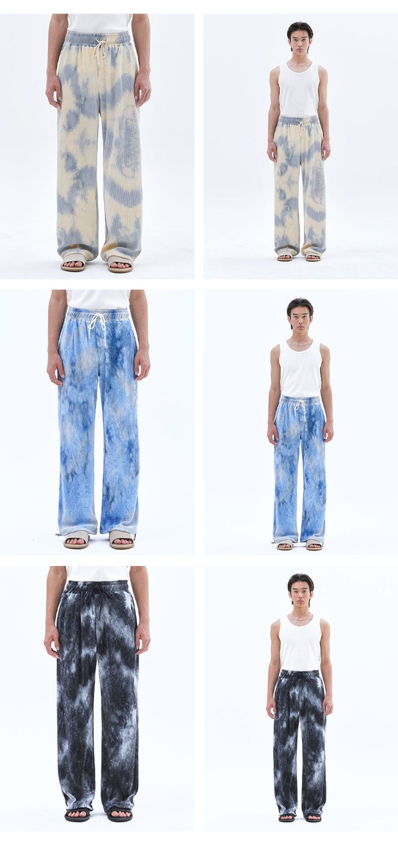 Unisex Tie-Dye Pleats String Pants_Black  