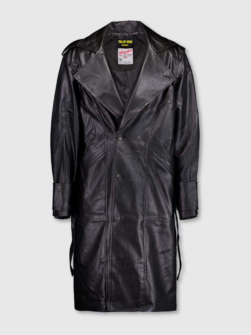 Curved Leather Trench coat (Black)