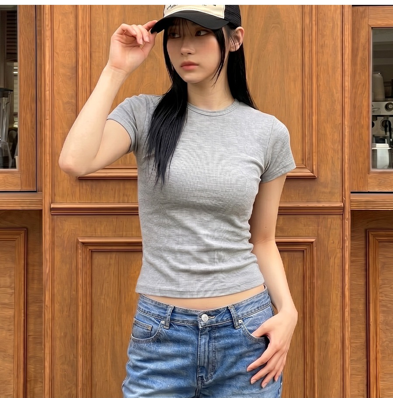 Stretch Cotton Slim Short Sleeve T-shirt Melange