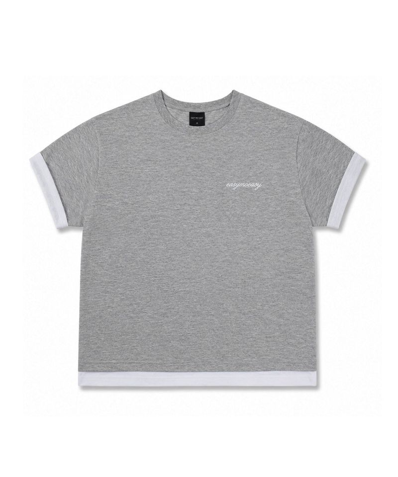 Layered Roll-Up Cropped T-shirt - Gray