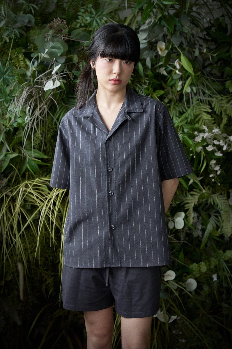 STRIPE L-C TAILORED 1/2 SHIRT (Navy)