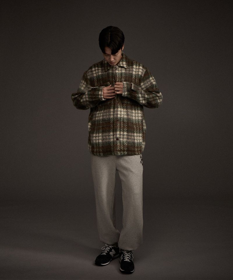 COZY HAIRY CHECK JACKET KHAKI