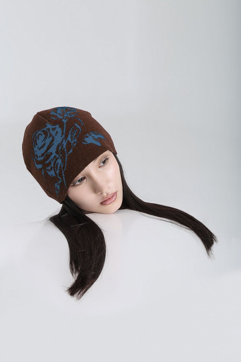 ROSE JACQUARD BEANIE #BROWN