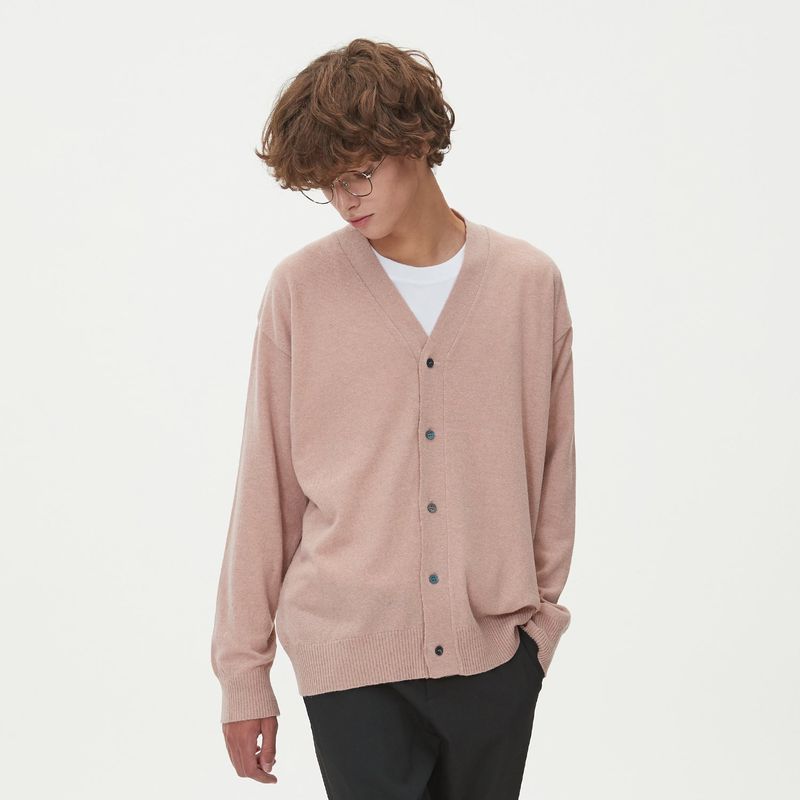 LAMBSWOOL V NECK CARDIGAN_PINK
