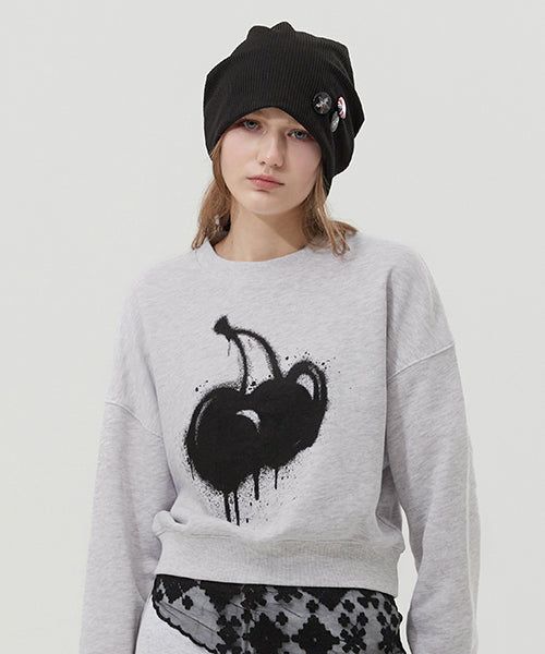 KIRSH（キルシー）の「MELTING CHERRY PRINTED CROP SWEATSHIRT [MELANGE GRAY]（Tops）」