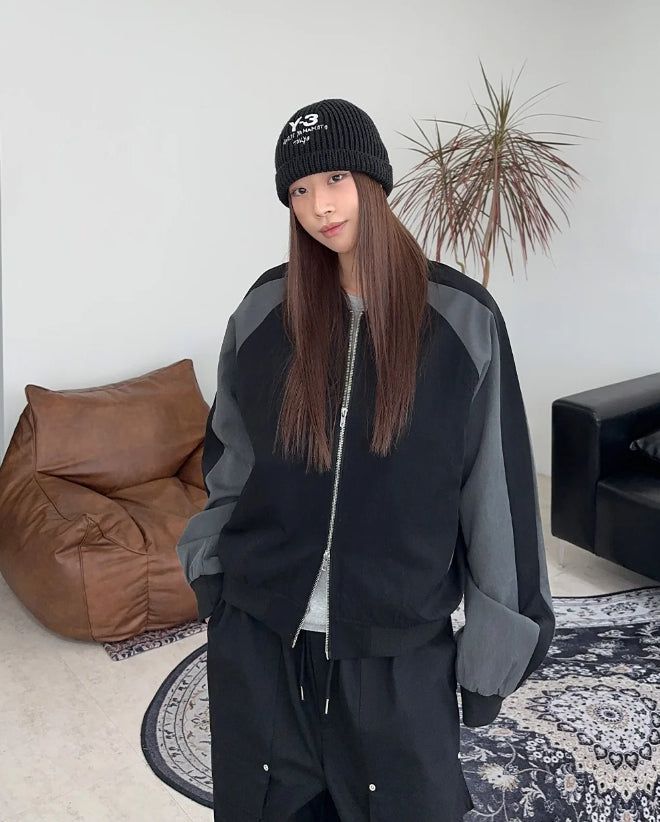 Veil crop color matching blouson