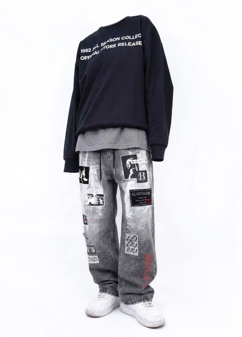 BBD Anxiety Multi Patch Denim Pants (Vintage Black)