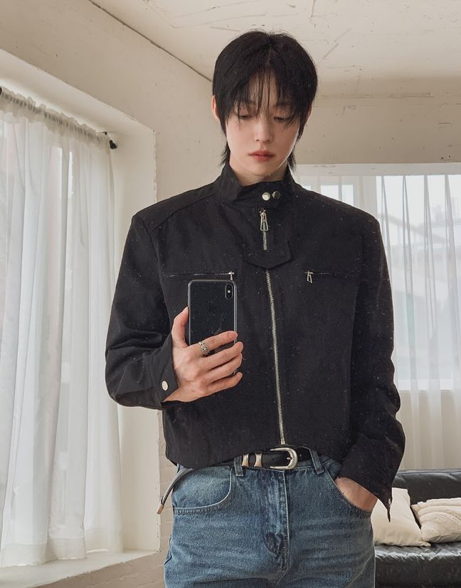 Marron stand-collar cropped jacket