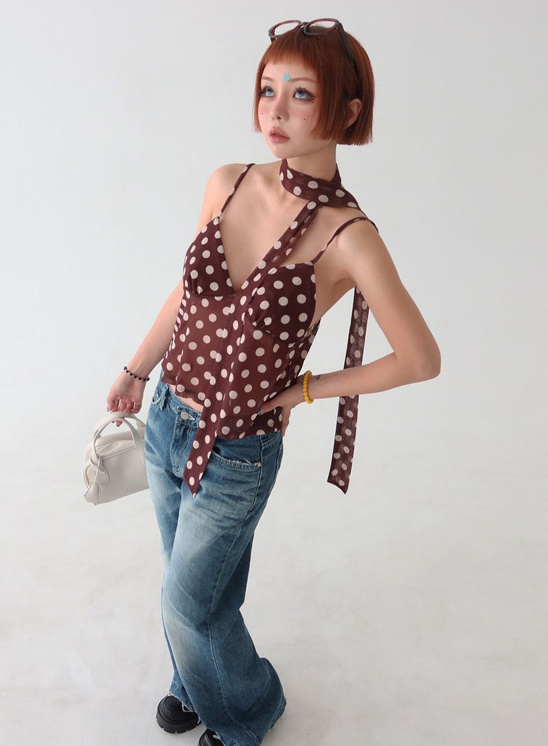 Chocolat Dot See-Through Bustier Blouse
