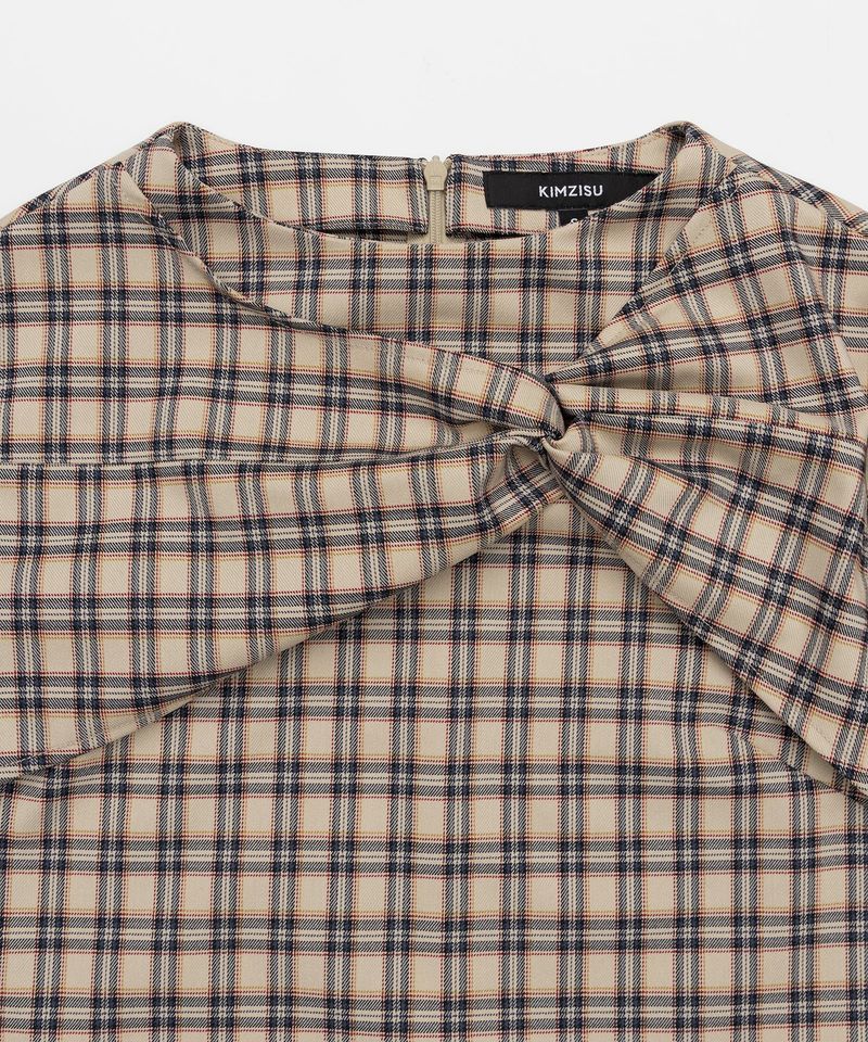 Twisted Check High-neck Top _ BEIGE