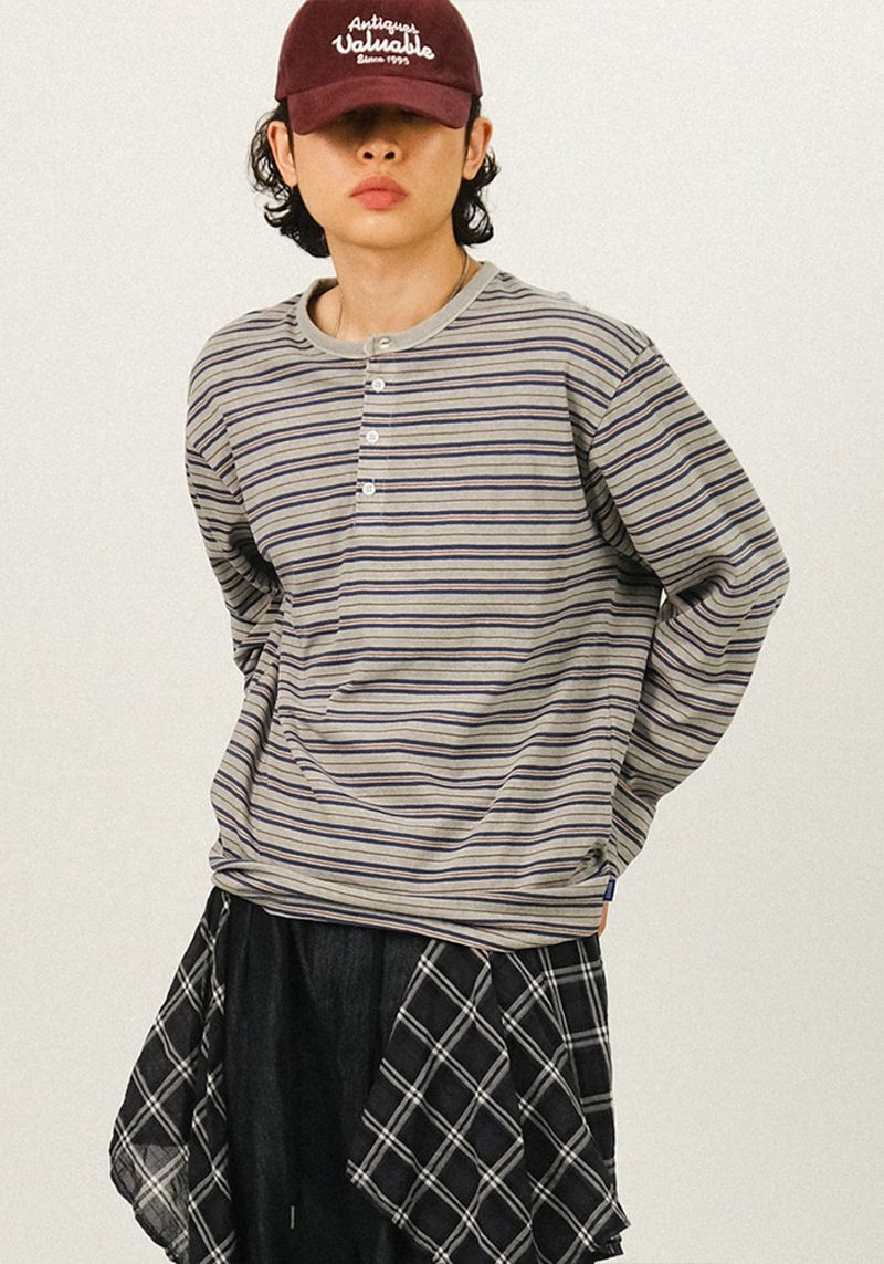 SEMIKAJI（セミカジ）の「PEP ピグメントストライプヘンリーネックスリーブ（トップス）」