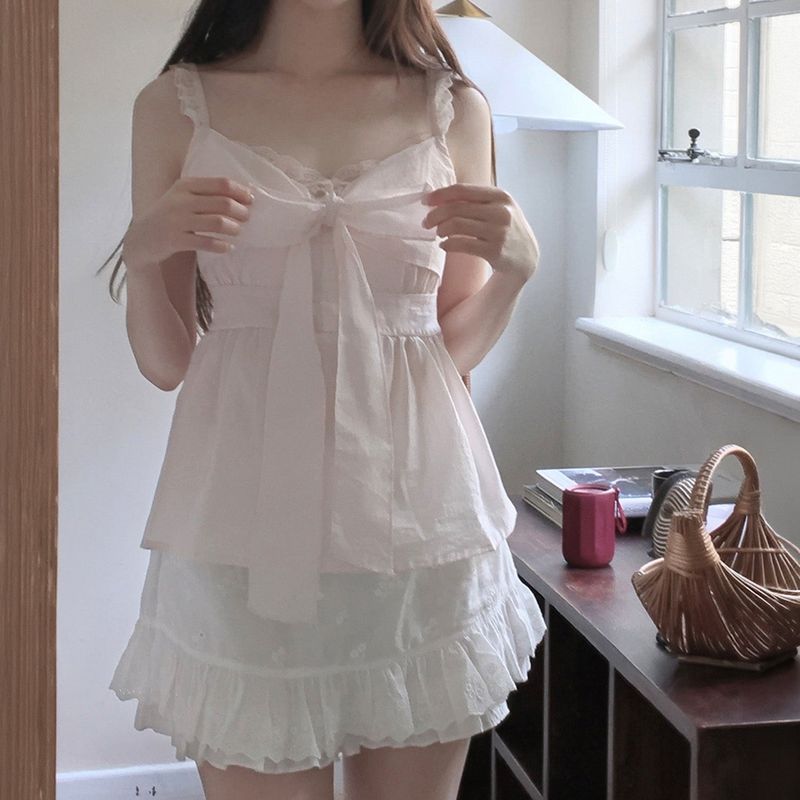 Summer Lace Ribbon Blouse - PINK