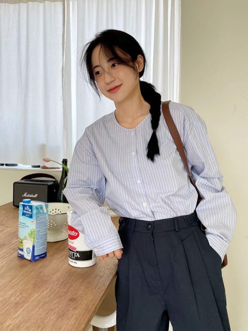 Arco iris（アルコイリス）の「Soft henley neck striped shirt （Tops）」