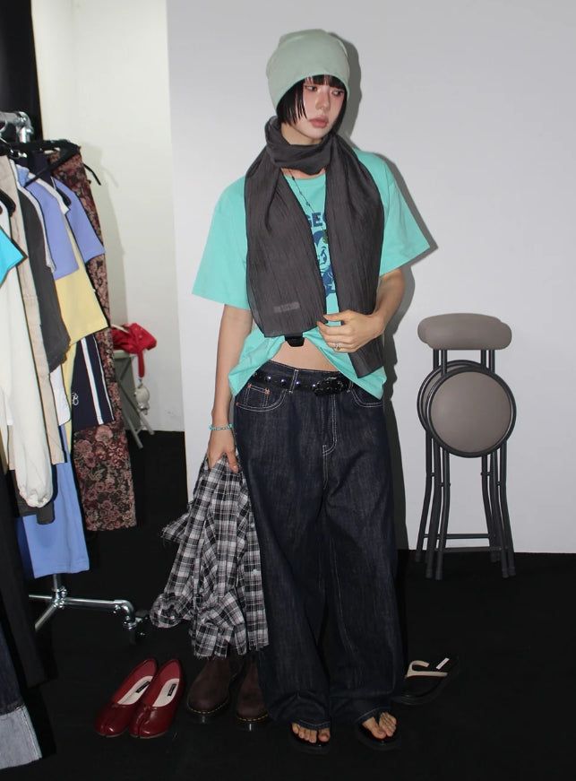 (NON-FADE) TEXTURE WIDE DENIM