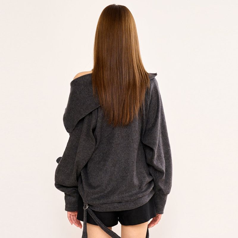 Hairy Zipslit Pullover - Charcoal