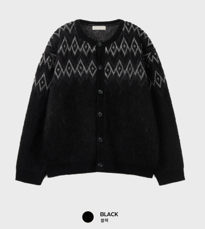 Loeeller Shadow Diamond Jacquard Brushed Overfit Knit Cardigan
