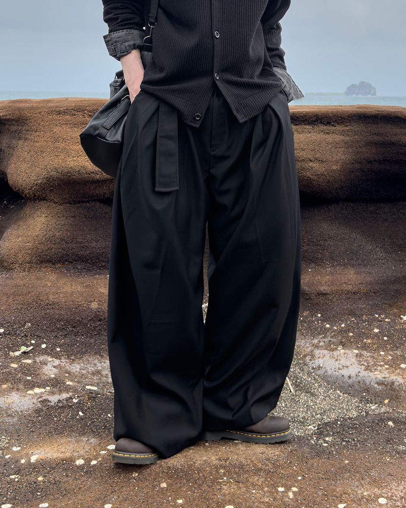 Drape Belted Wide Slacks