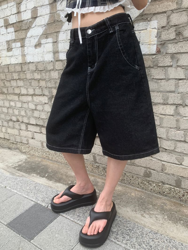  [🖤MD PICK] Backline Back Point Bermuda Denim Pants (Black)