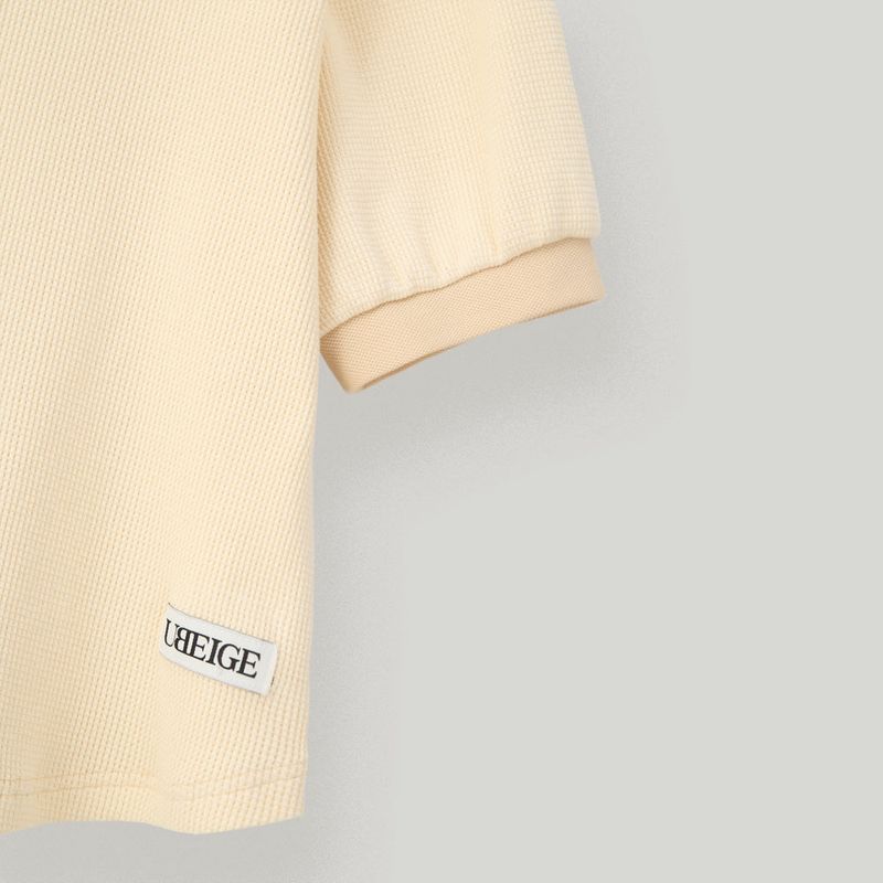 Cream Half Open Collar Tee