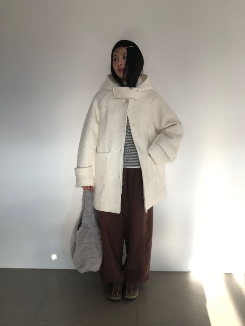 [MD Pick]Fine wool hooded half coat (2color)