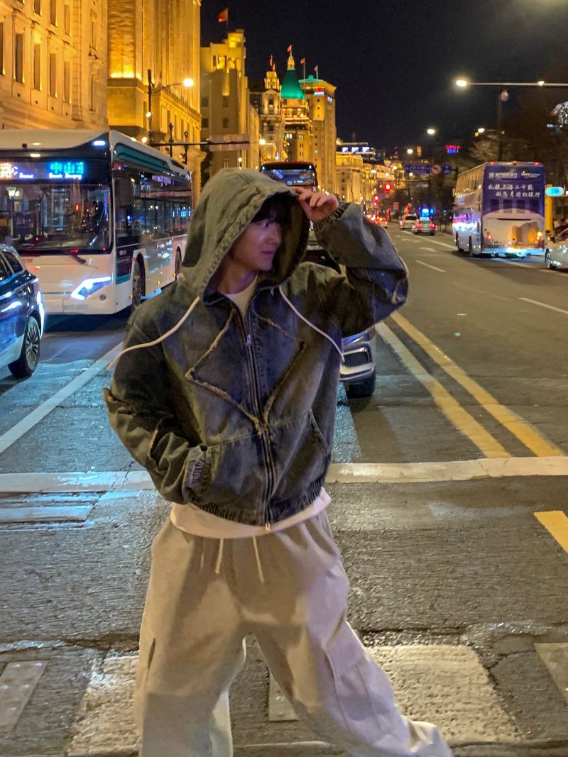 Nanjing vintage denim hooded jacket