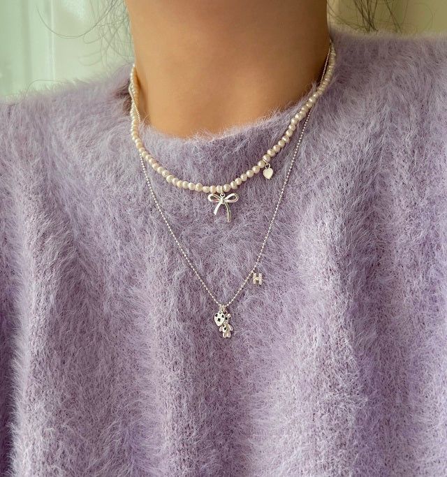 reu Ballet Core Ribbon Wedding Guest Look 925 Freshwater Pearl Embroidery Silver Heart Necklace