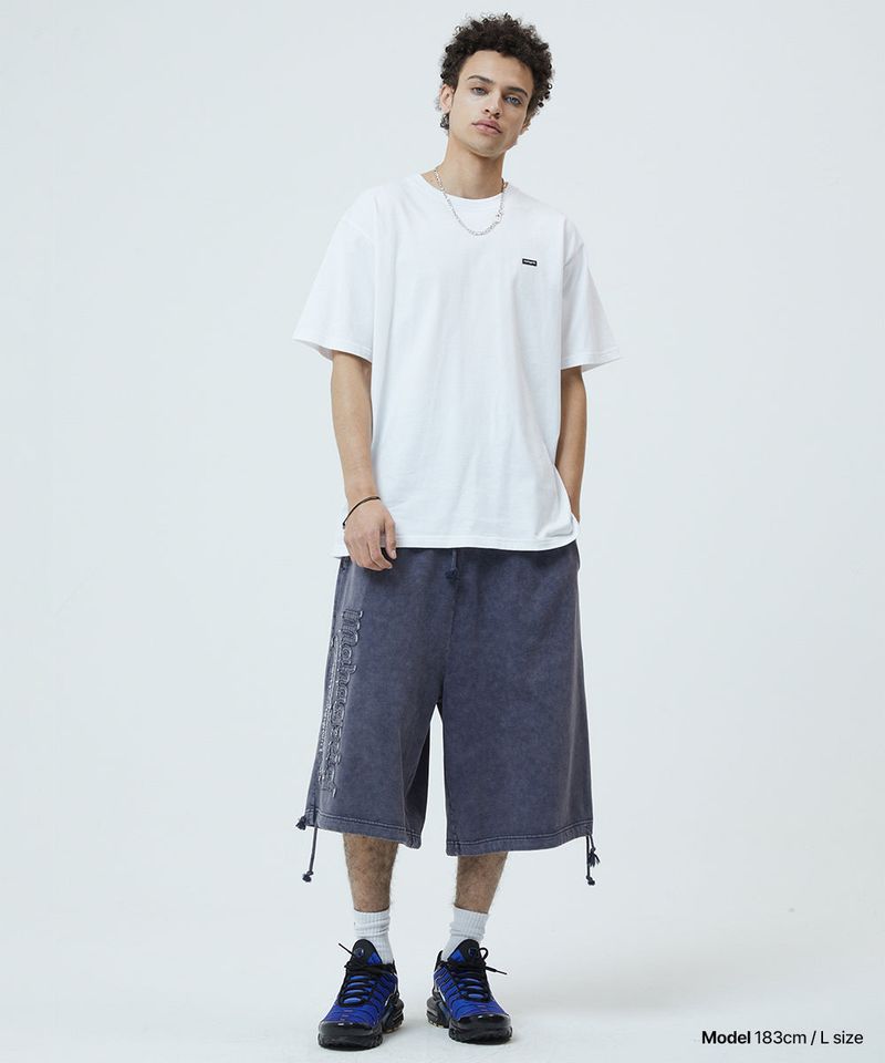 WASHED CUT OFF APPLIQUE SWEAT SHORTS