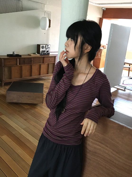 BAON（バオン）の「Kaer Stripe Layered Long Sleeve Tee（Tops）」