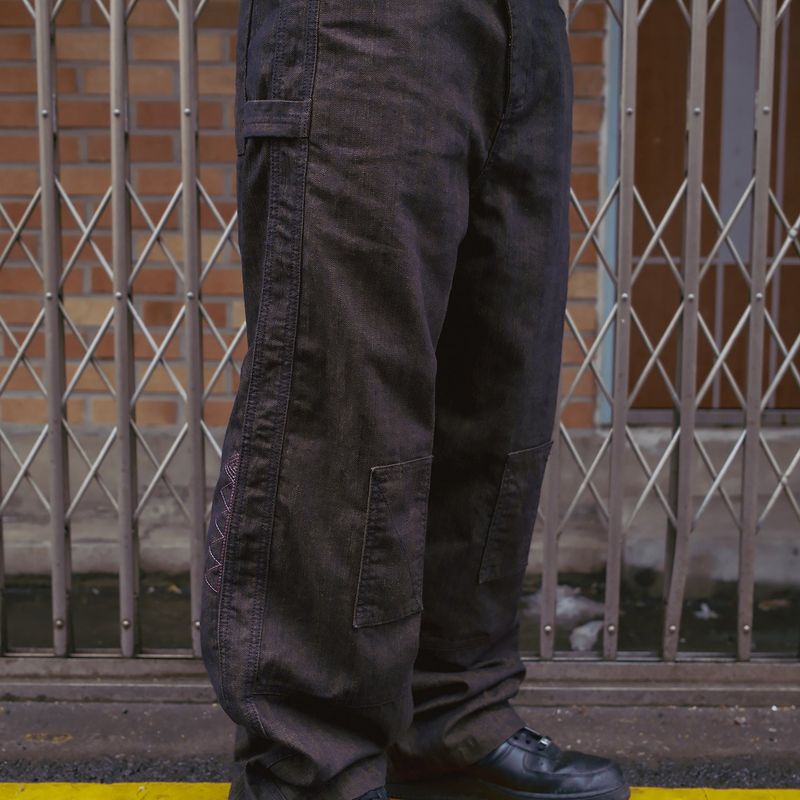 Indian double knee denim pants / Yellow black