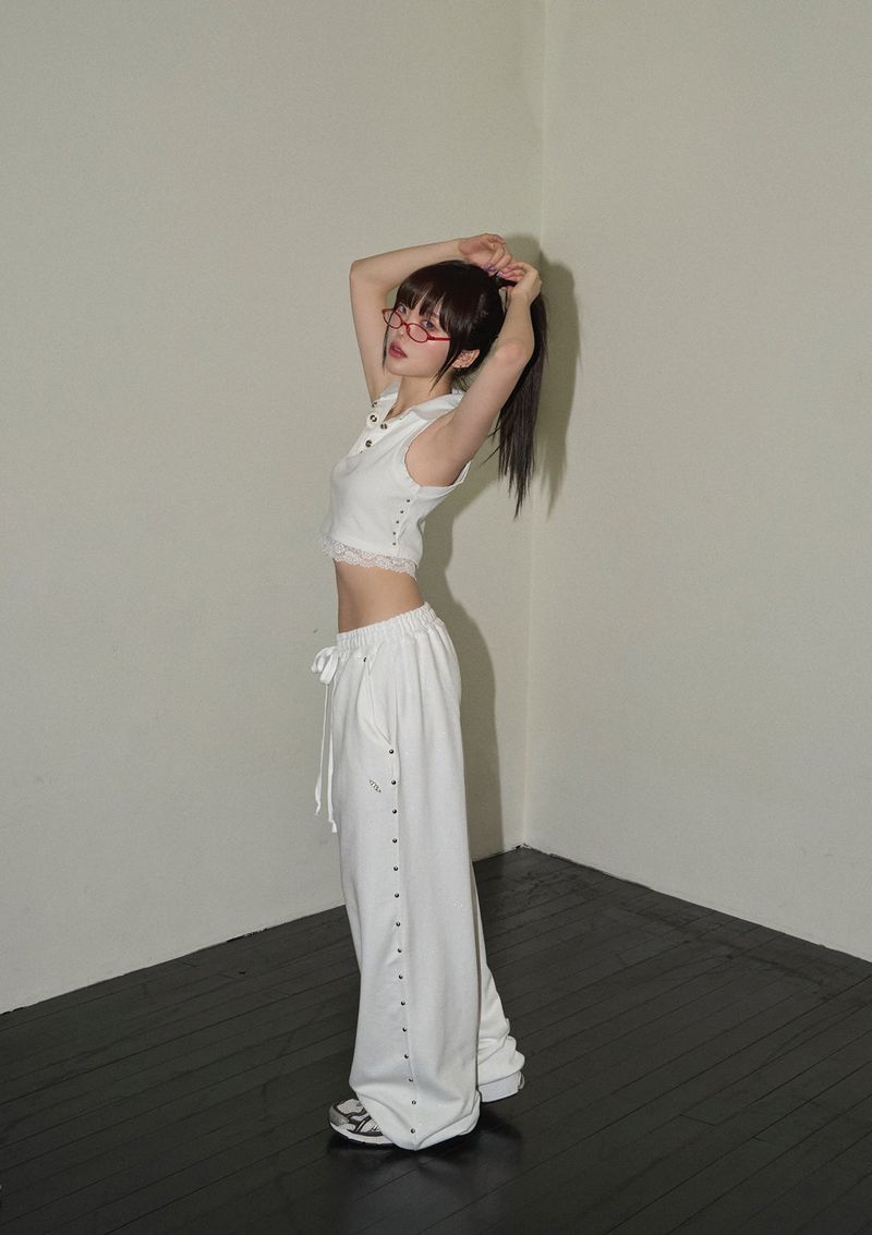 (3rd reorder) stud lace pk top - white